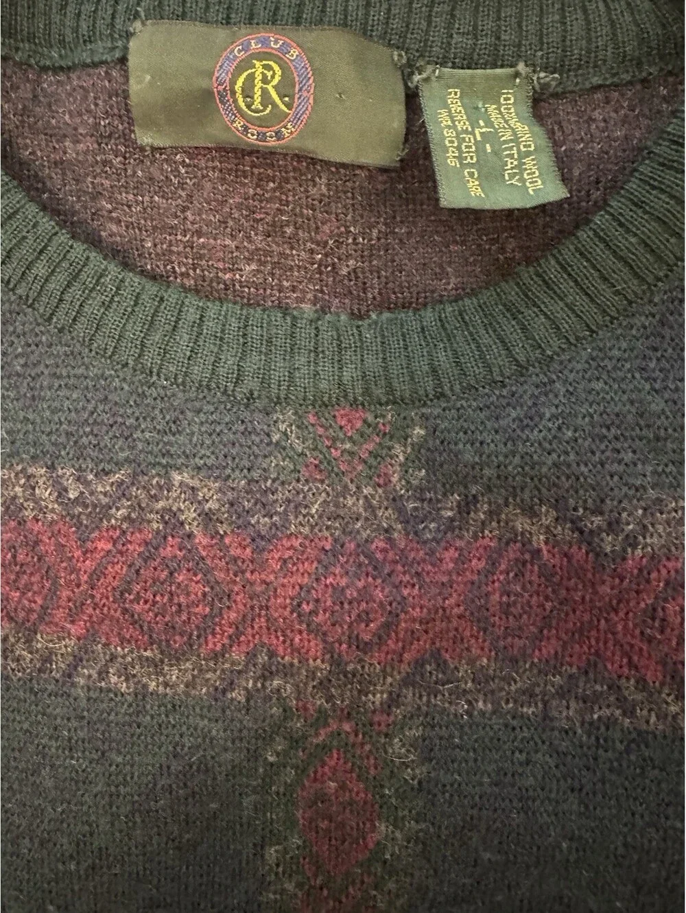 Club Room Merino Wool Sweater Men’s L Made in Italy Vintage Geometric Knit